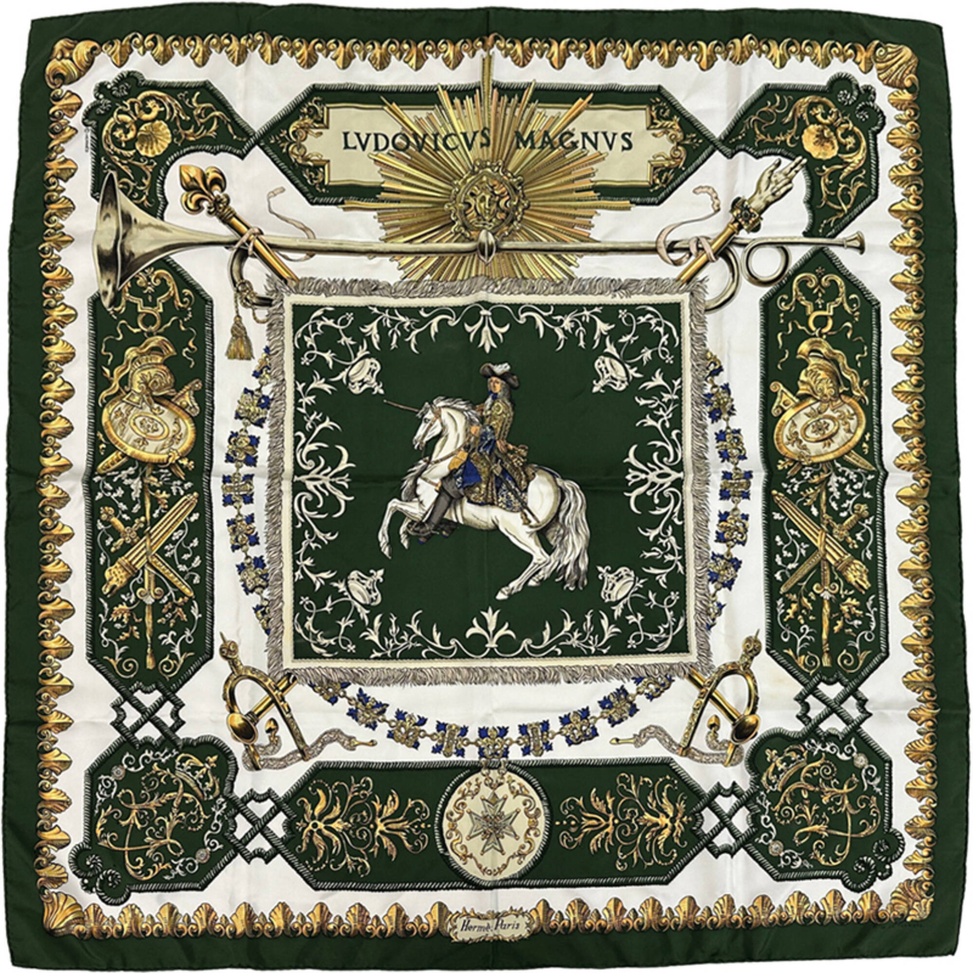 Hermes Scarf/Muffler, Carre 90, Lvdovicvs Magnvs, Louis Xiv On A White Horse,...
